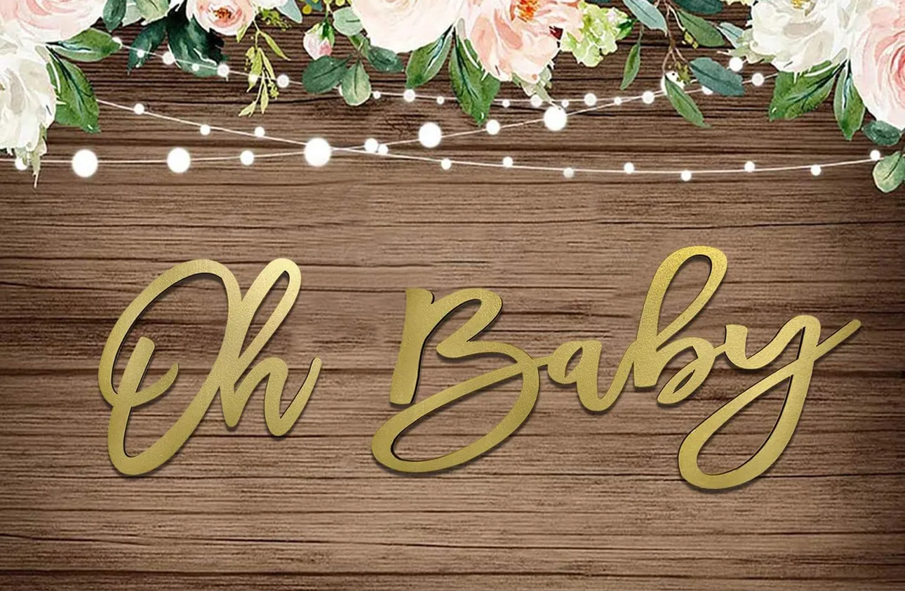 'Oh Baby' Wooden Gold Sign