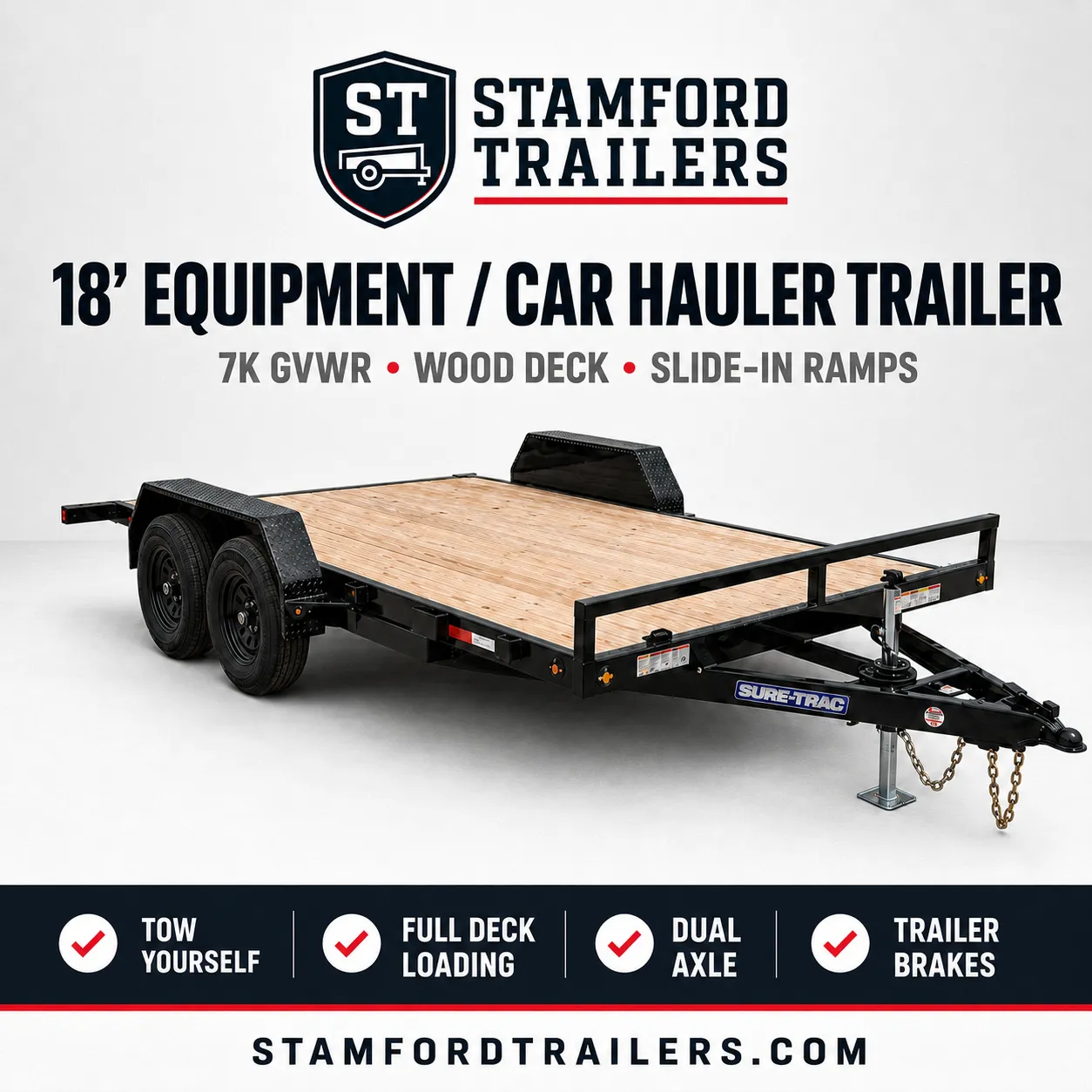 18′ Sure-Trac Equipment / Car Hauler Trailer — 7K GVWR