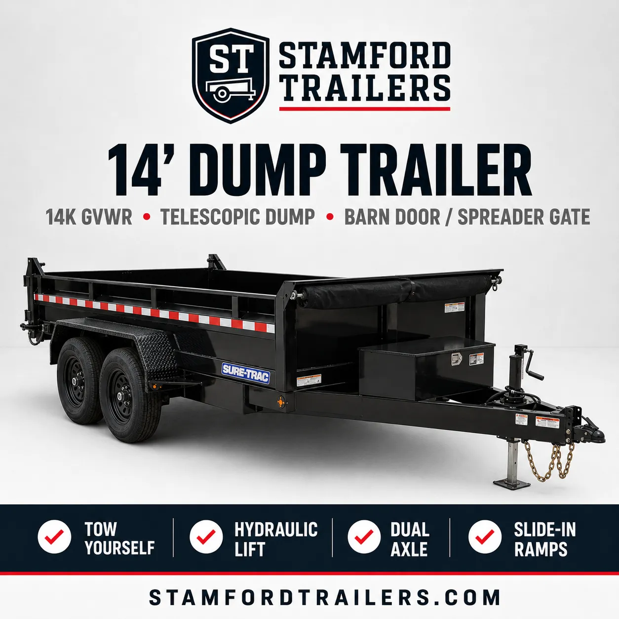 14′ Sure-Trac Dump Trailer — 14K GVWR