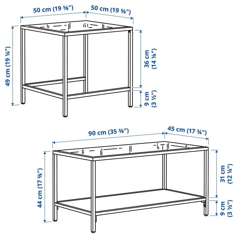 White Metal and Glass coffee table and side table