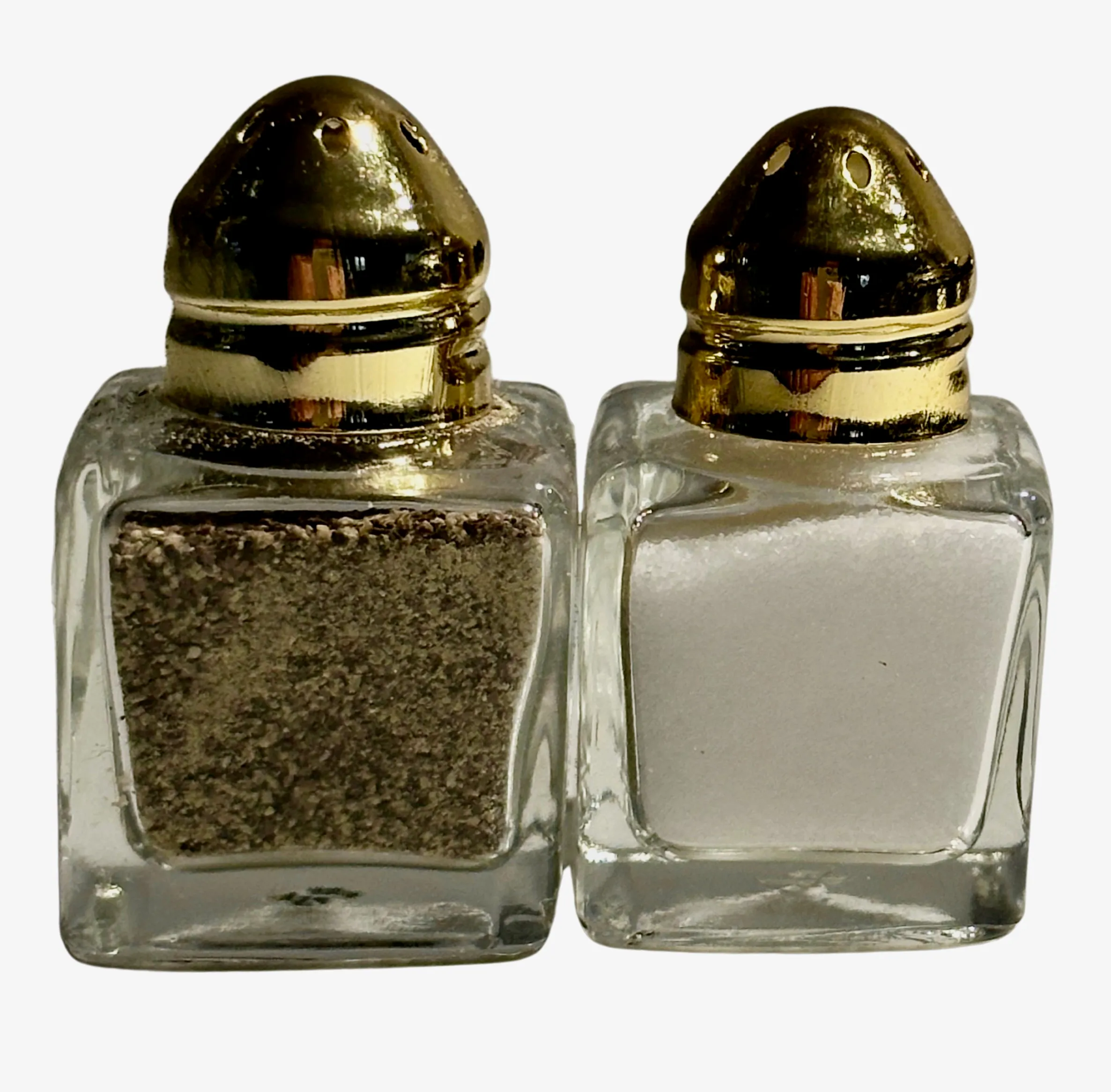 Glass Cube Mini Salt and Pepper Shaker with Gold Plate, 24 sets in each grouping