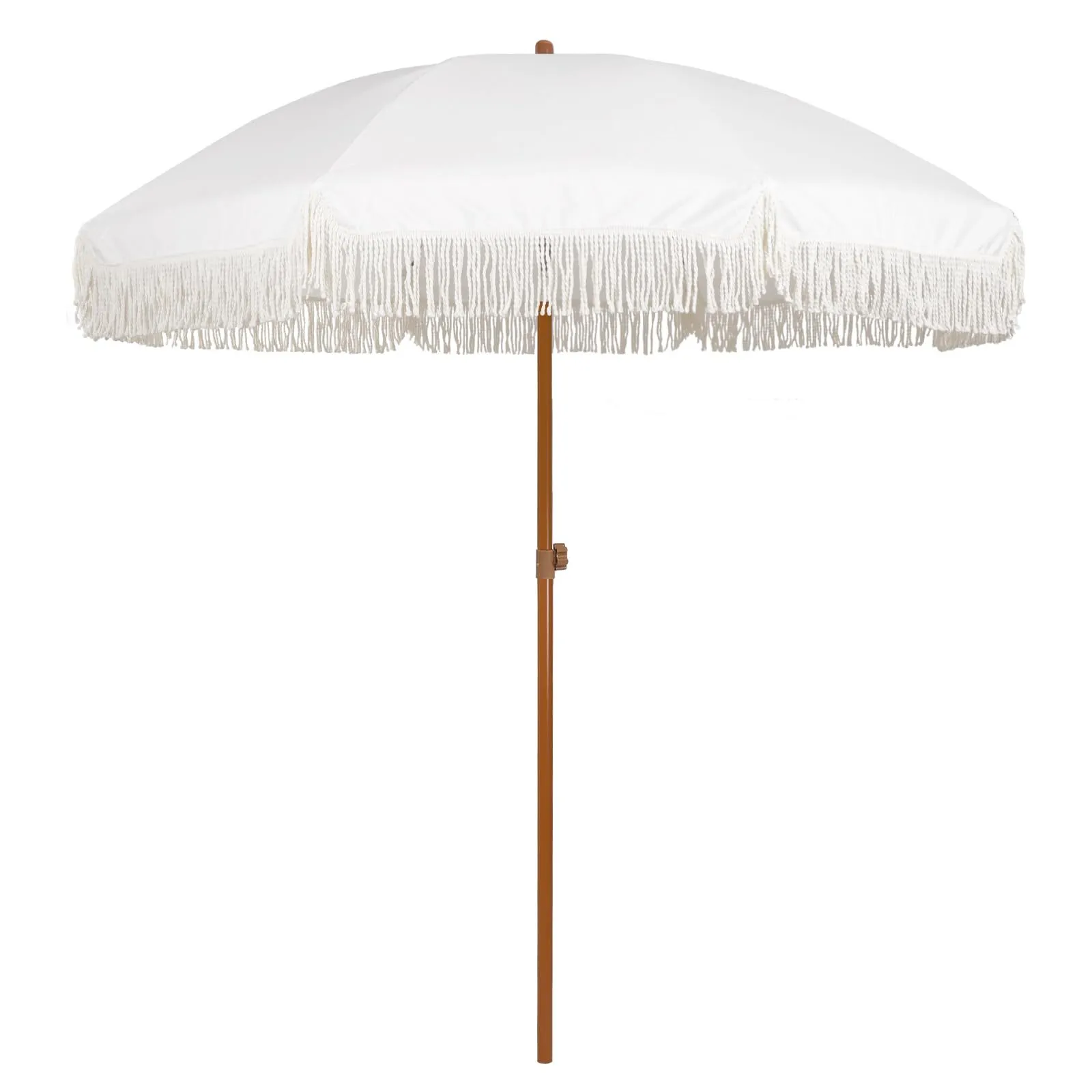 Cream tassel outdoor umbrella with base
