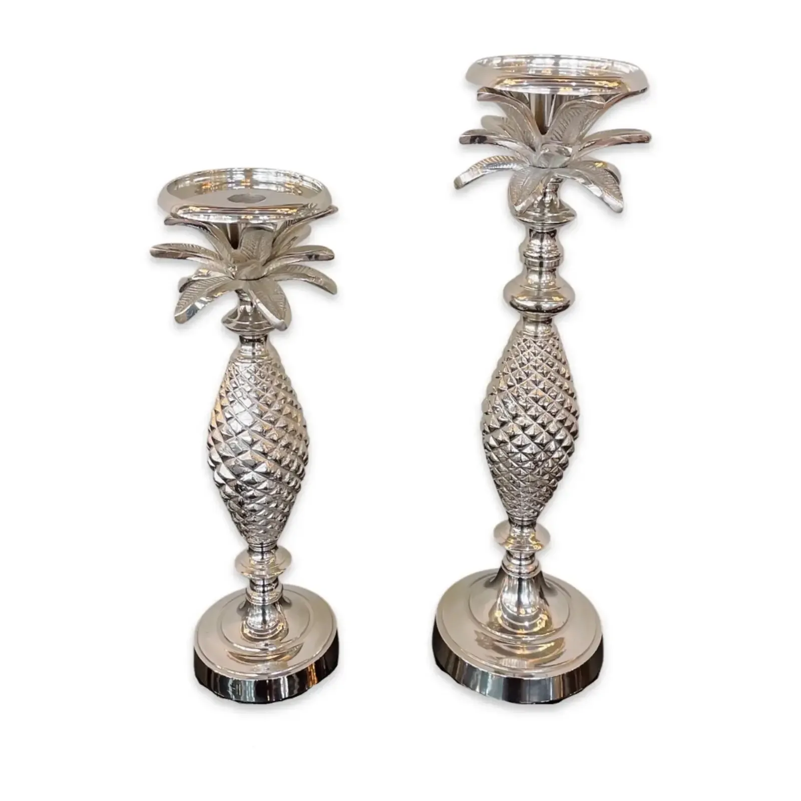 SILVER PALM CANDLESTICKS