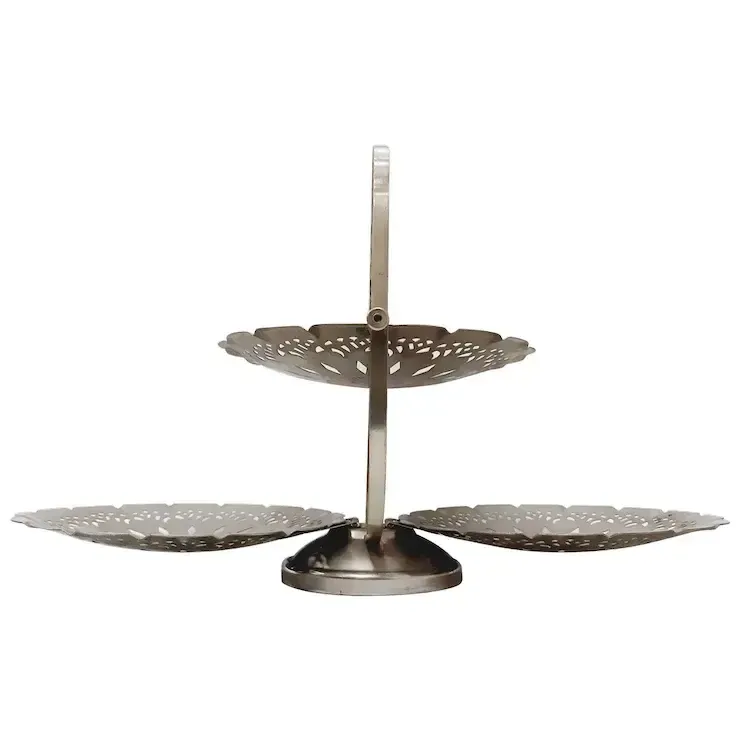 3 tier silver fan serving tray