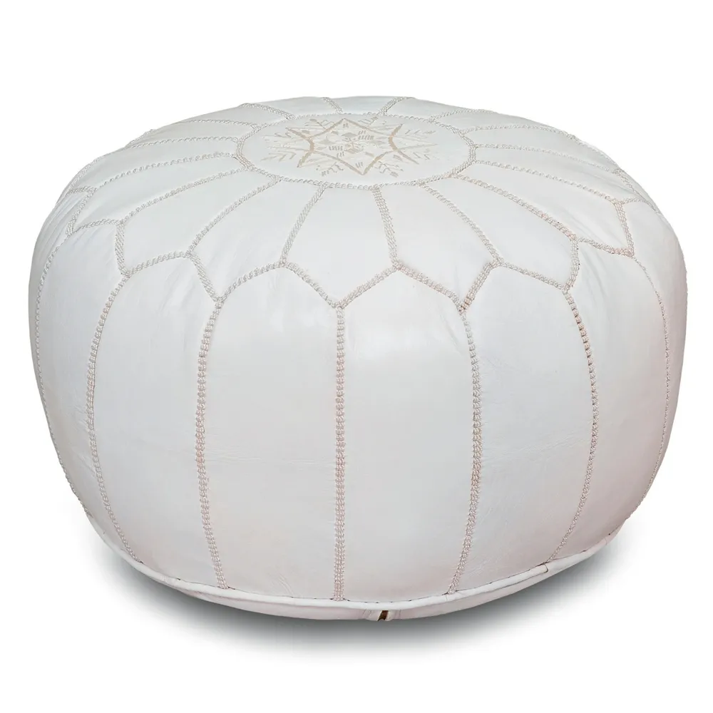Morrocan Leather stool - White