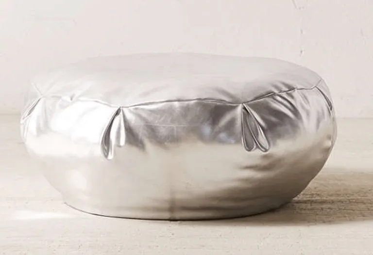 Silver round leather beanbag