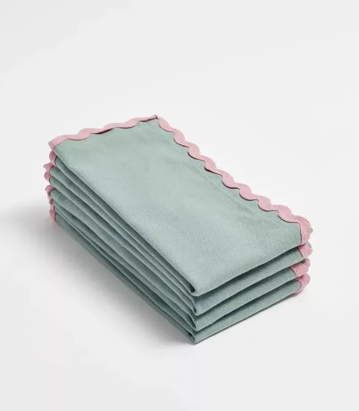 Olivia Green Table Napkins scalloped edge