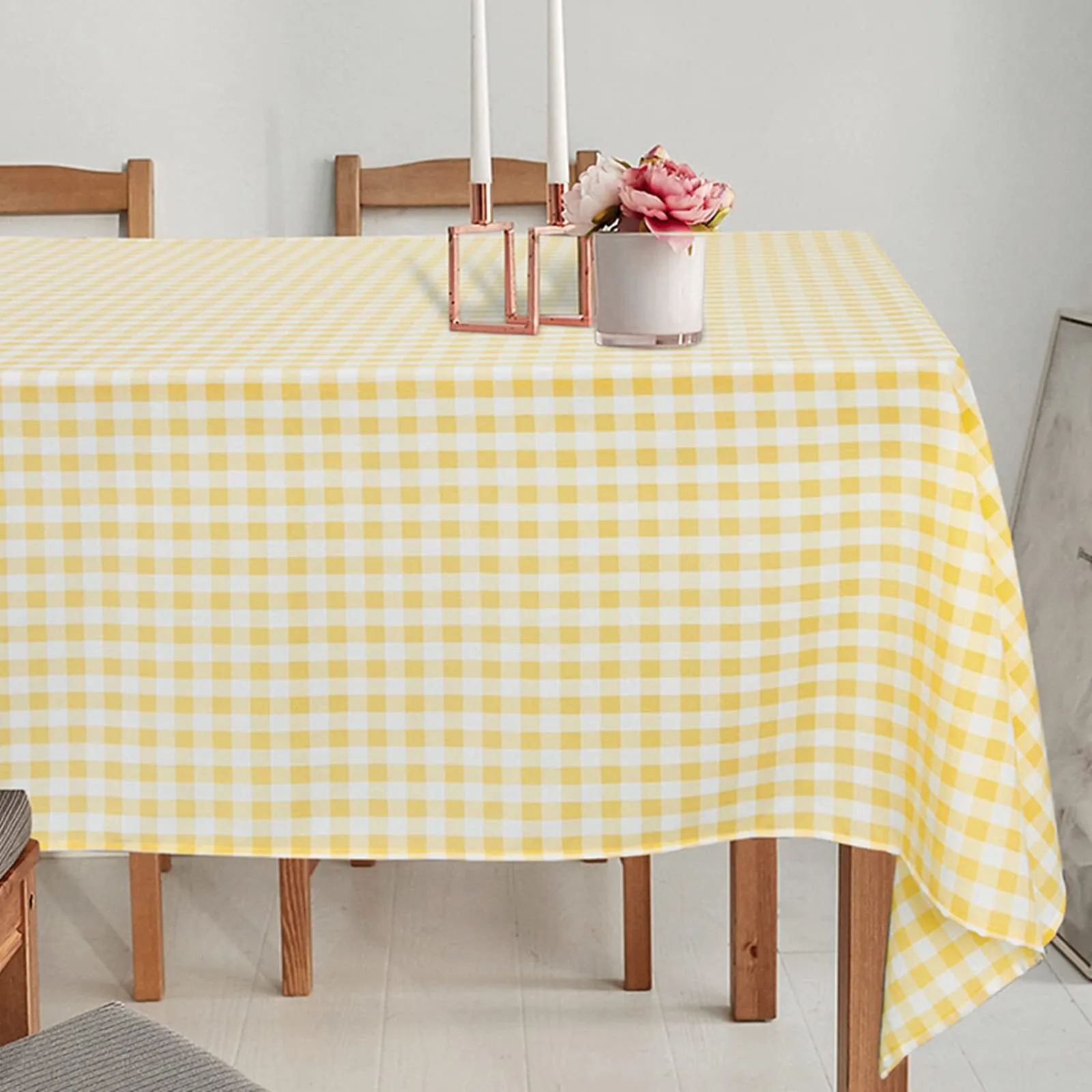 Yellow and White Chequered table cloth
