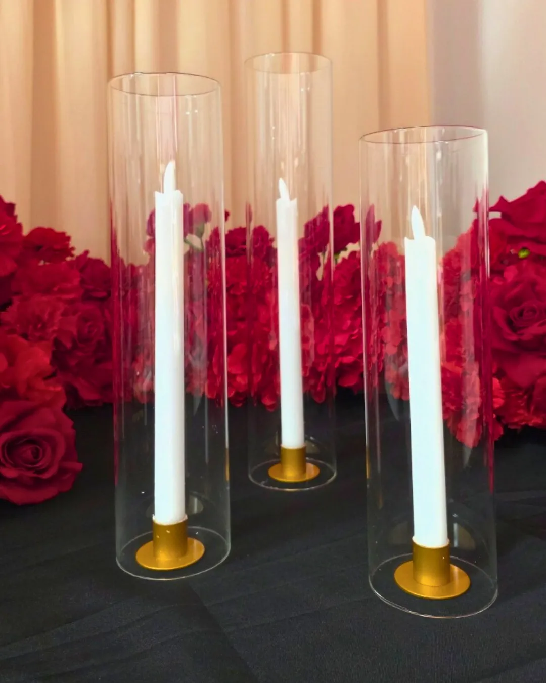 Sofia Luminaire - Clear 30cm sleeve, Gold Matte Base, Led Dinner candle 24cm