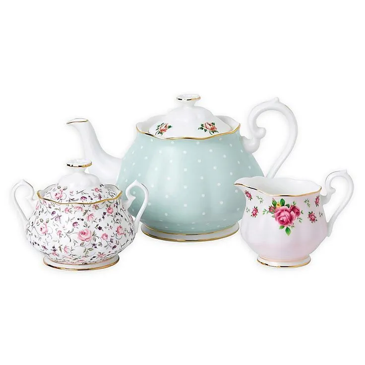 Royal Albert "New Country Roses" Vintage 3 Piece - Teapot, Sugar bowl and creamer