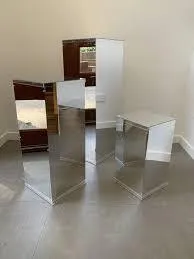 3 Mirror Silver Plinths - 870, 750, 500 in height