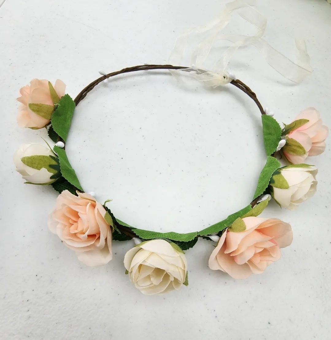 Flower Crown Halo - White/Peach