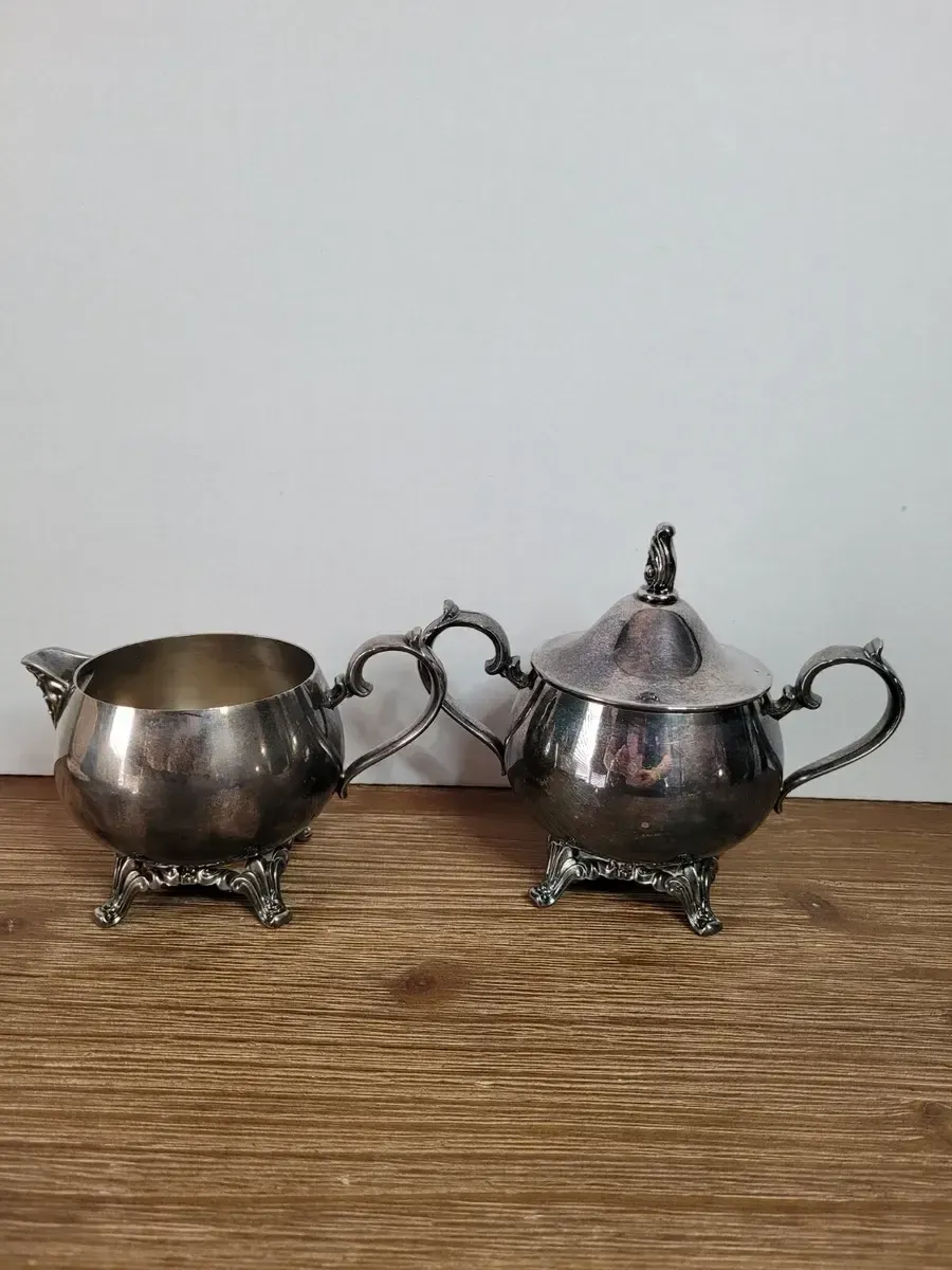 Silver Polished Creamer and Sugar Bowl