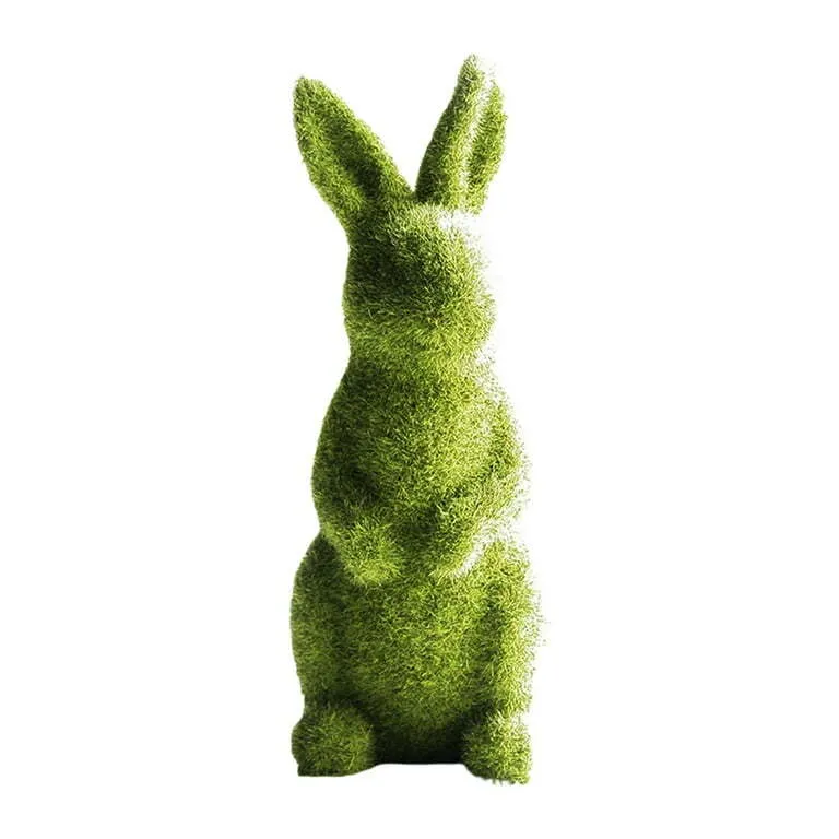 Moss Bunny Flocked Rabbit Statue