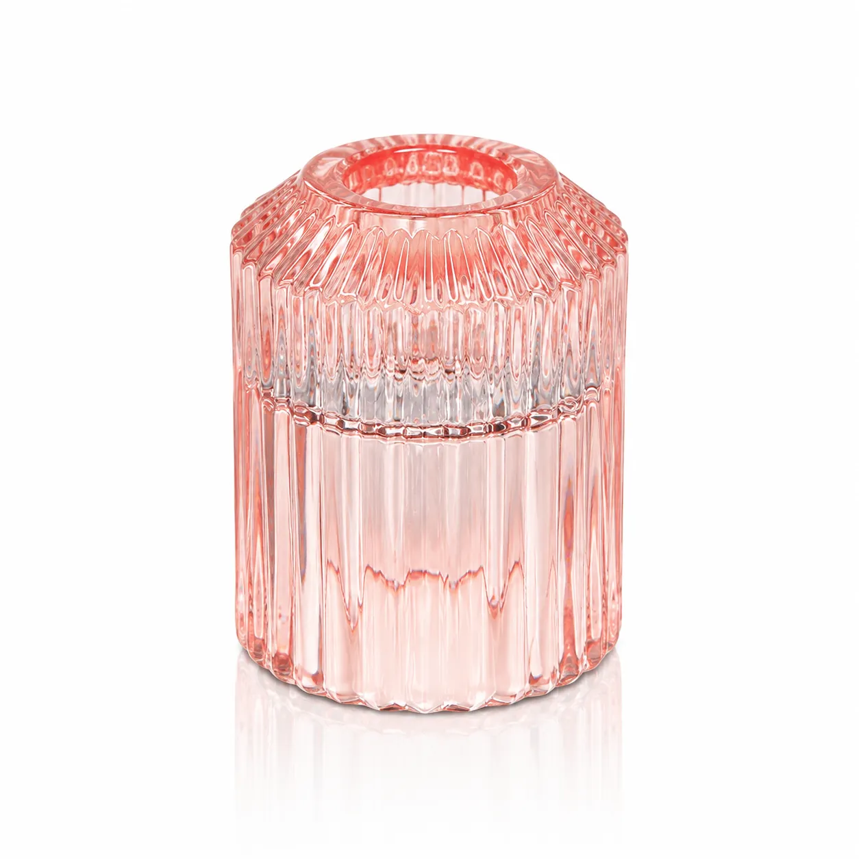 Rosé Ribbed Glass Candle Holder | Dinner + Taper