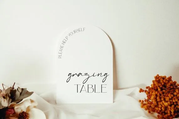 Grazing Table Acrylic Sign w Stand - White and Black