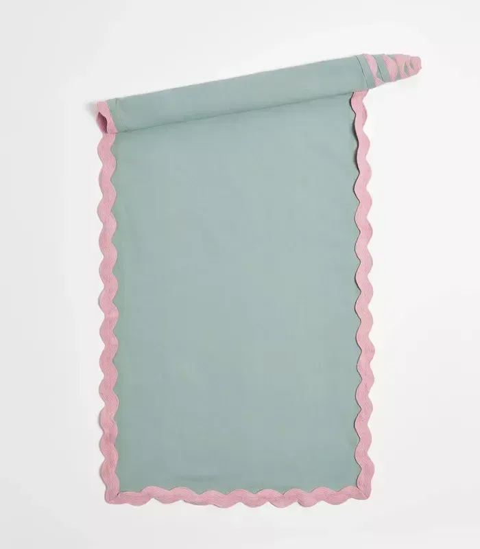 Olivia Green Table Runner Scalloped edge