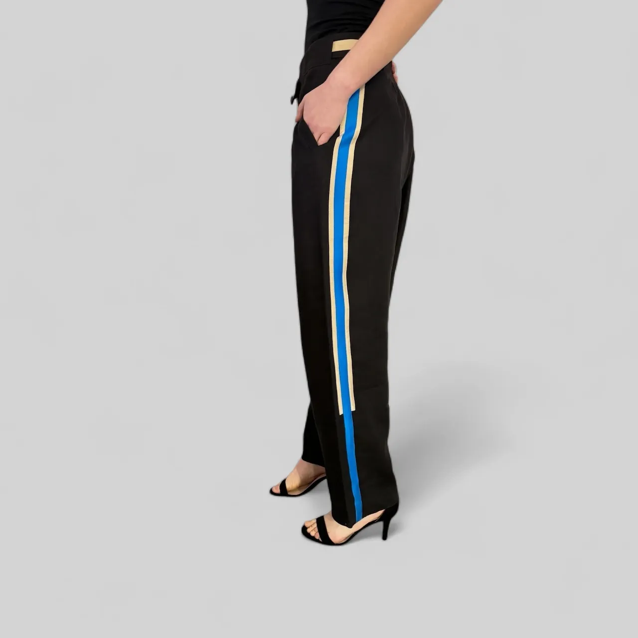 Lněné kalhoty s pruhem