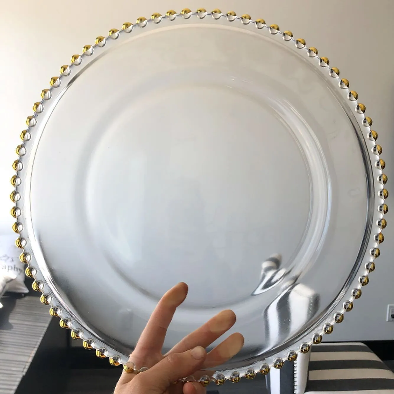 Gold Beaded Glass Charger Plates