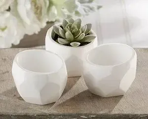 Small, White Geometric Shaped Planter/Candle Holder