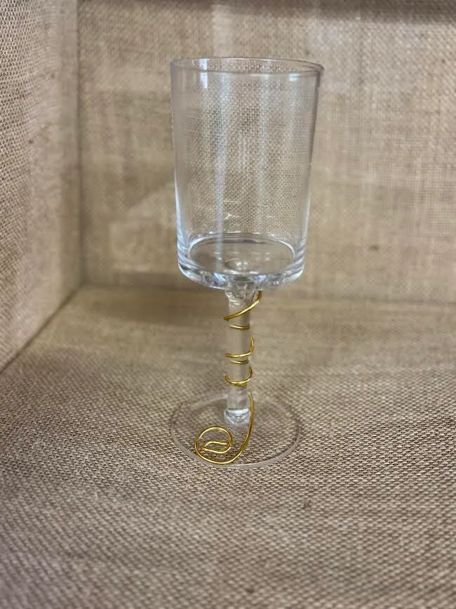 Glass Goblet with Gold Wire wrapped around stem