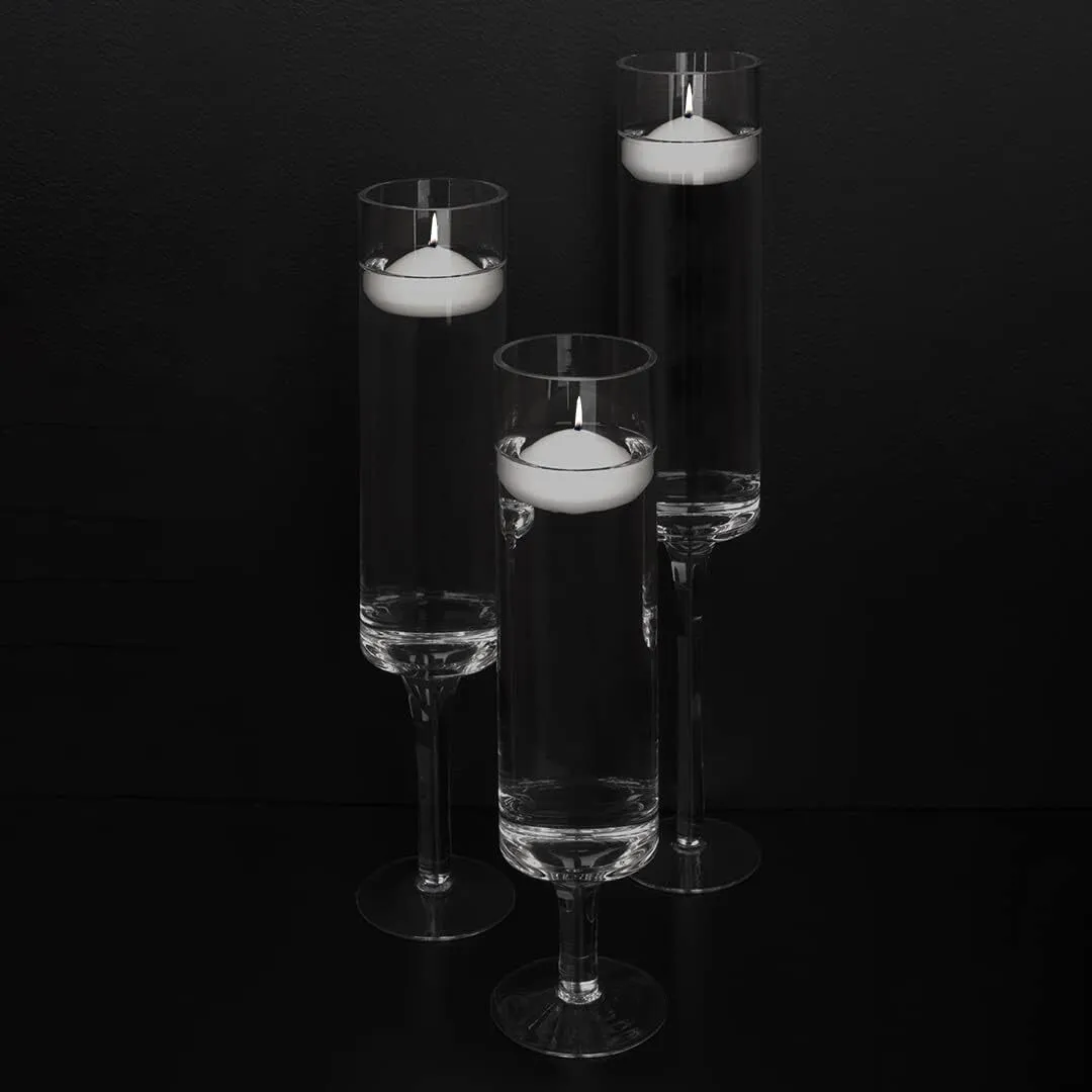 Tall Glass Candle Holder with Slim Stem, for floating candle or pillar (10 inches)