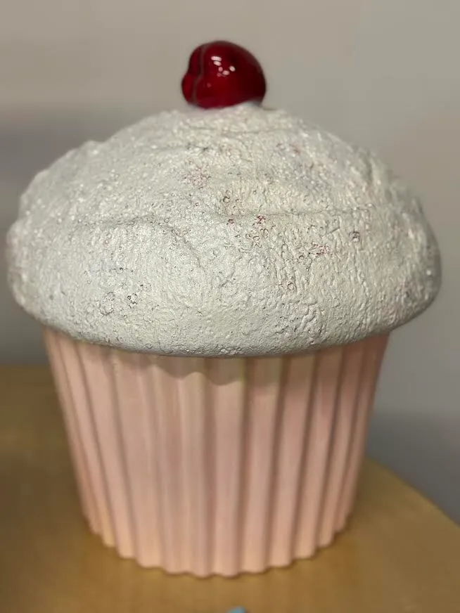 Large Ceramic Cupcake Jar- top comes off (11 inches tall)