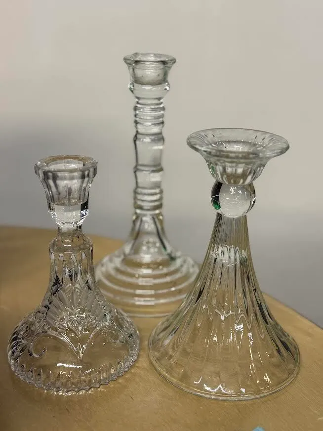 Assorted Vintage Clear Glass Candlesticks