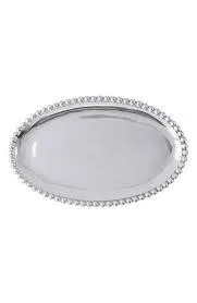 White Oblong Tray with Silver Trim