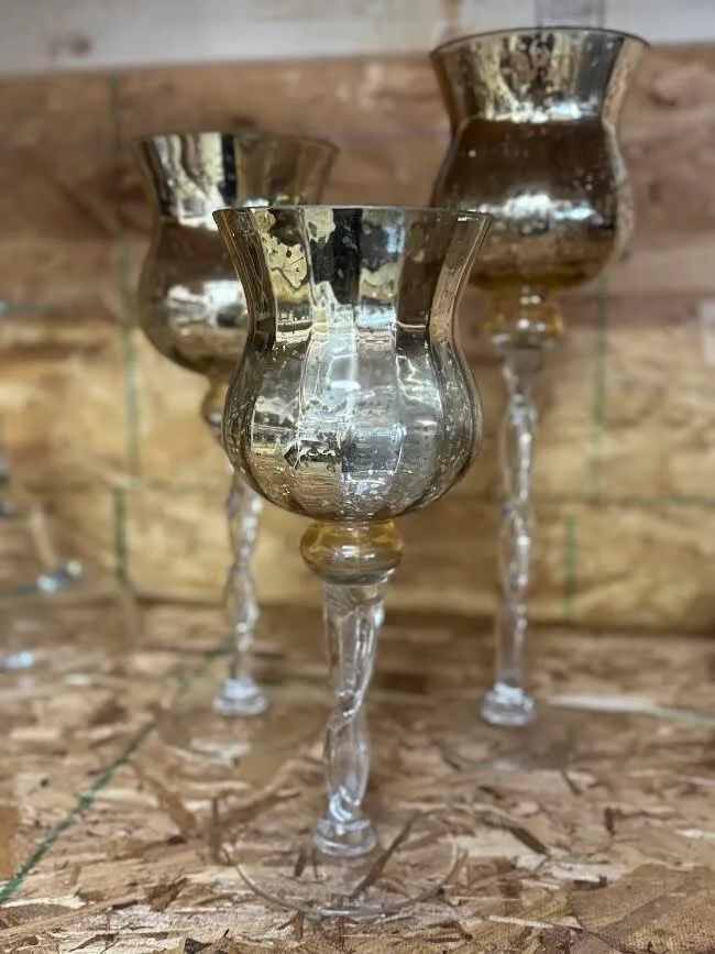 Gold Mercury Large Goblet Trio  (16, 14, 12 inches)