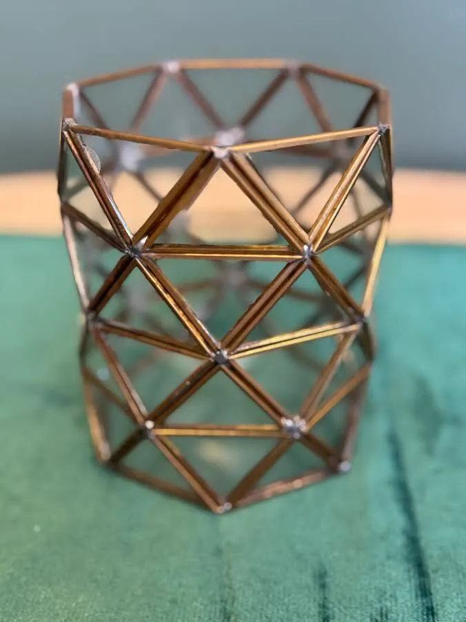 Glass Brass Geometric Shape Candle Holder (4 3/4 inches tall x 4 1/4)
