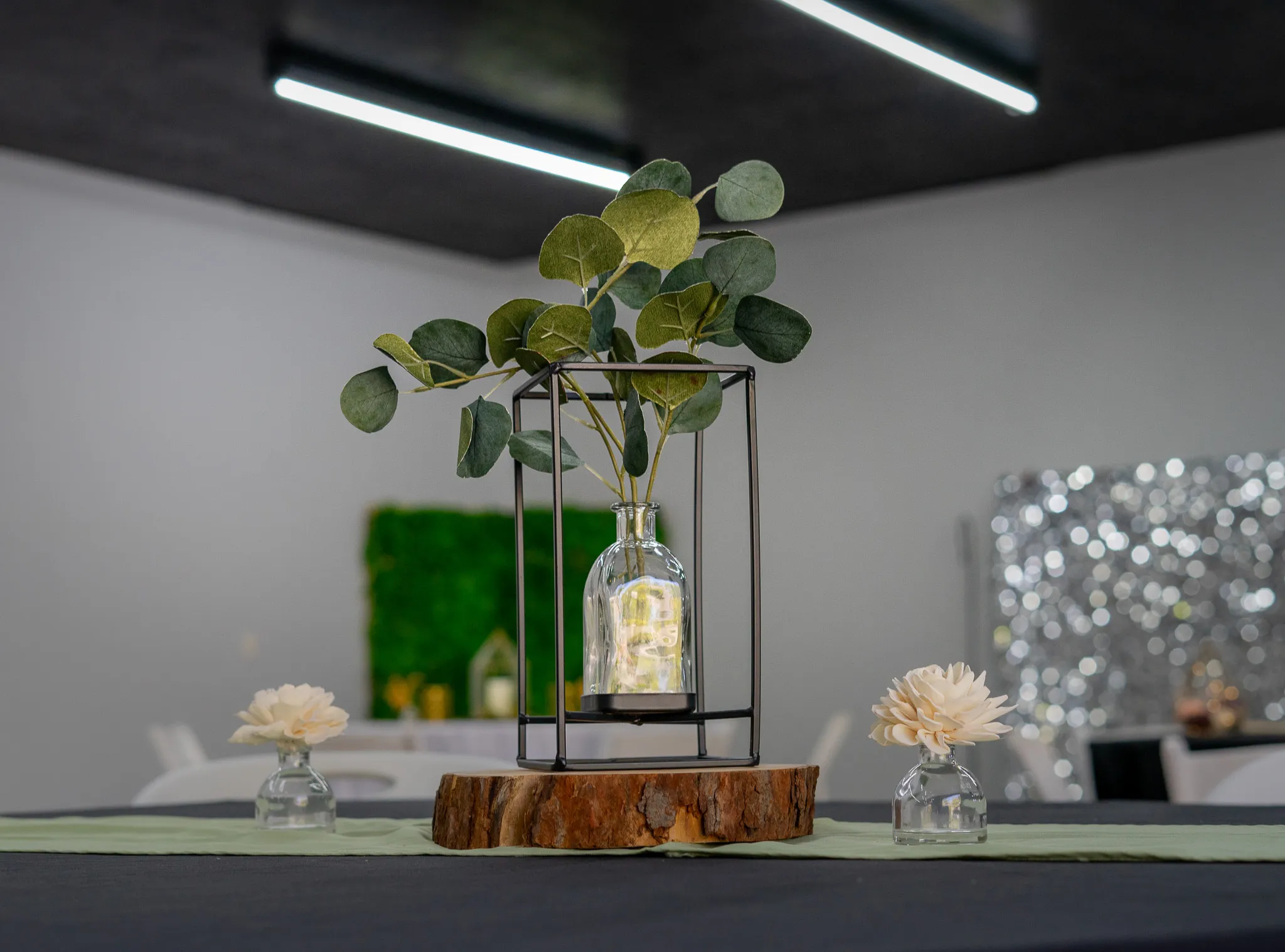 Black Lantern with Clear Bud Vase