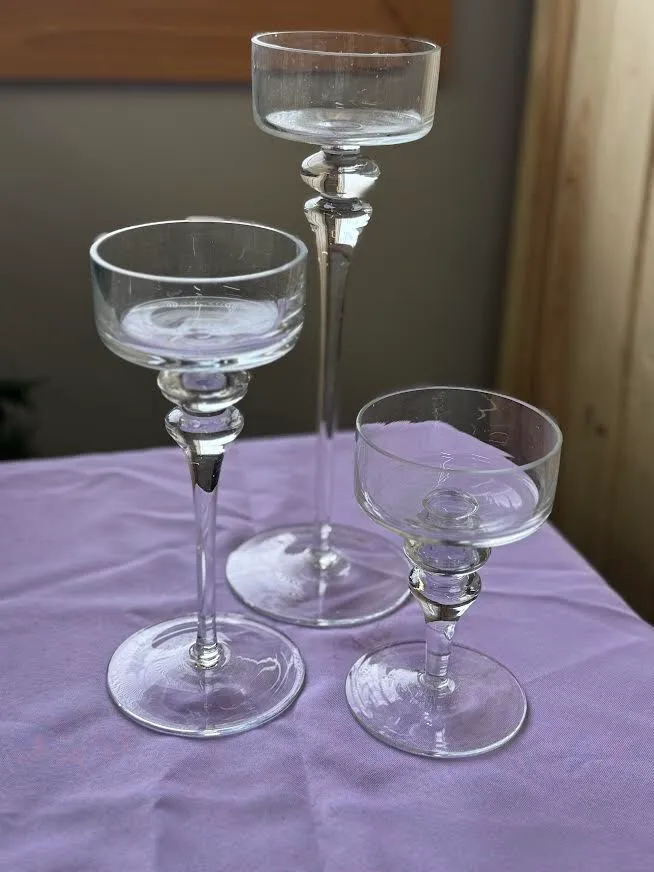 Glass Candle Holder Trio (11.5, 9, and 6 inches x 3.5 inches wide)