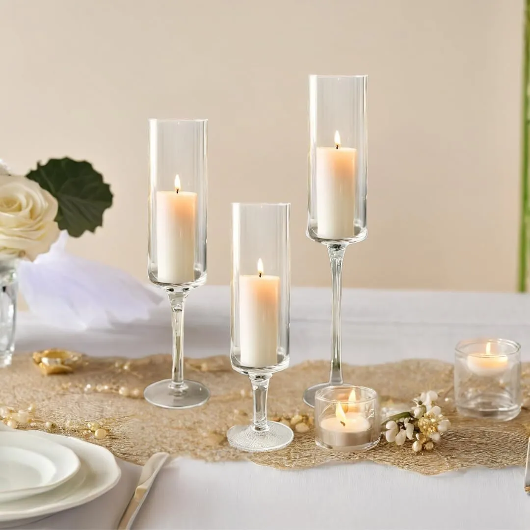 Tall Glass Candle Holder with Slim Stem, for floating candle or pillar (10 inches)