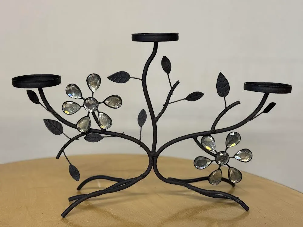 Tabletop Candle Holder with leaves and ling flowers (15 inches long, 10 inches tall)