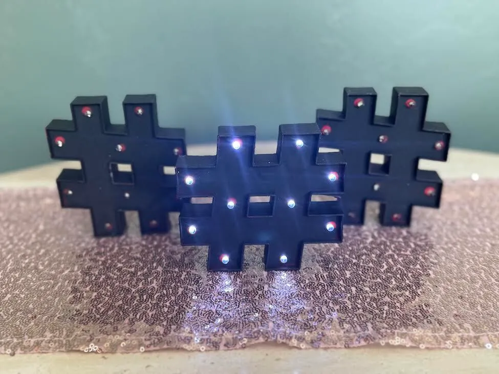 Black Plastic LED hashtag sign (5 inches)