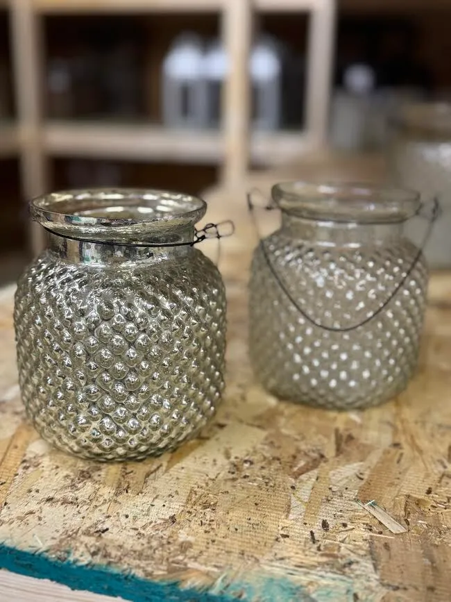 Glass Jar Lantern with a textured surface