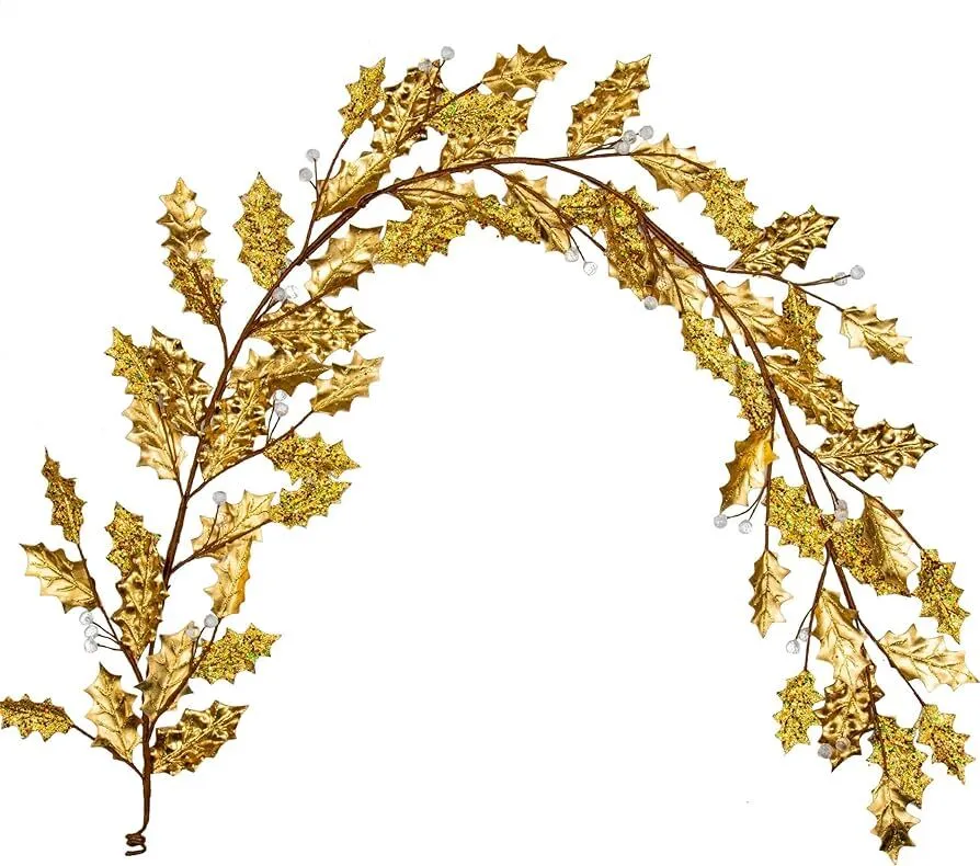 Leaf garland, gold sparkly (9 feet)