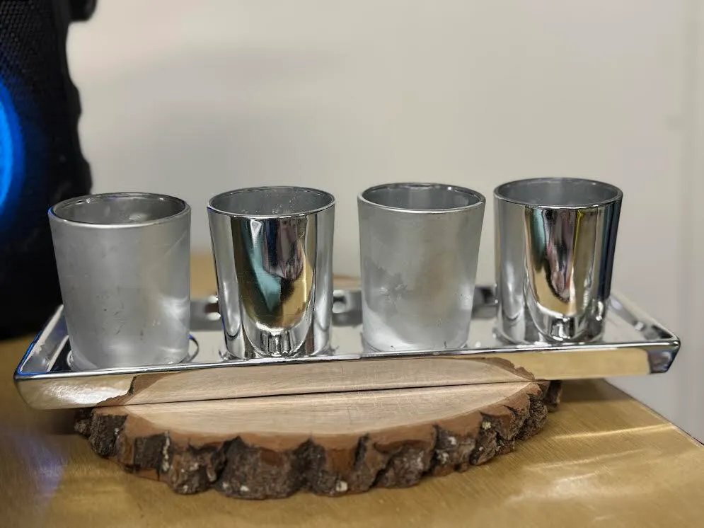 Silver 4 Piece Candle holder Set (for votives/tealights, 10 inches long)