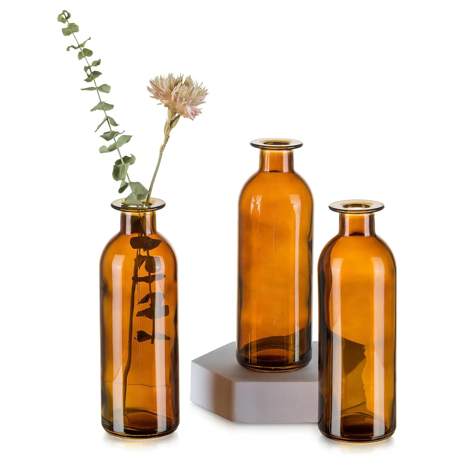 Small Amber Glass Vases (variety in shapes and sizes, can mix and match)