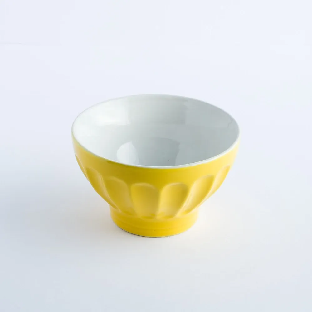 BW20-0105 - Yellow White Ceramic Bowl - 5.25" 3.25" (DH)