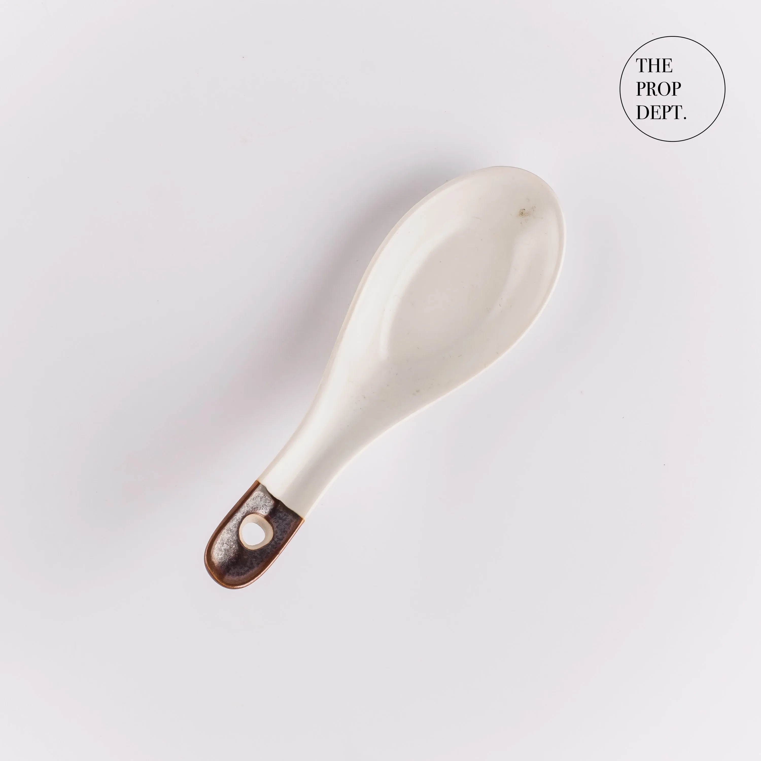 UT23-0427 - White Brown Ceramic Spoon - 5" (L)