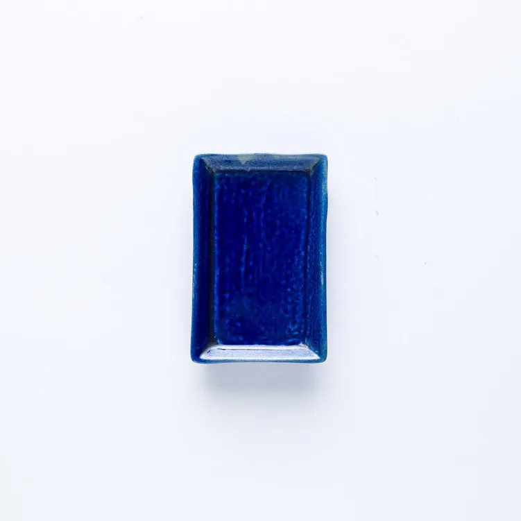 ST20-0026 - Blue Stoneware Soy Dish - 3.75" 2.25" (LW)