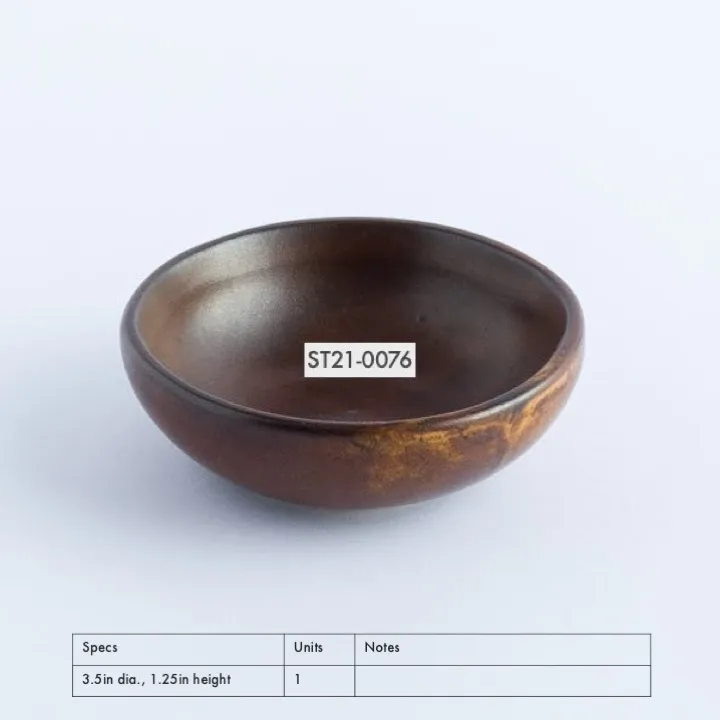 ST21-0076 - Brown Stoneware Soy Dish - 3.5" 1.25" (DH)
