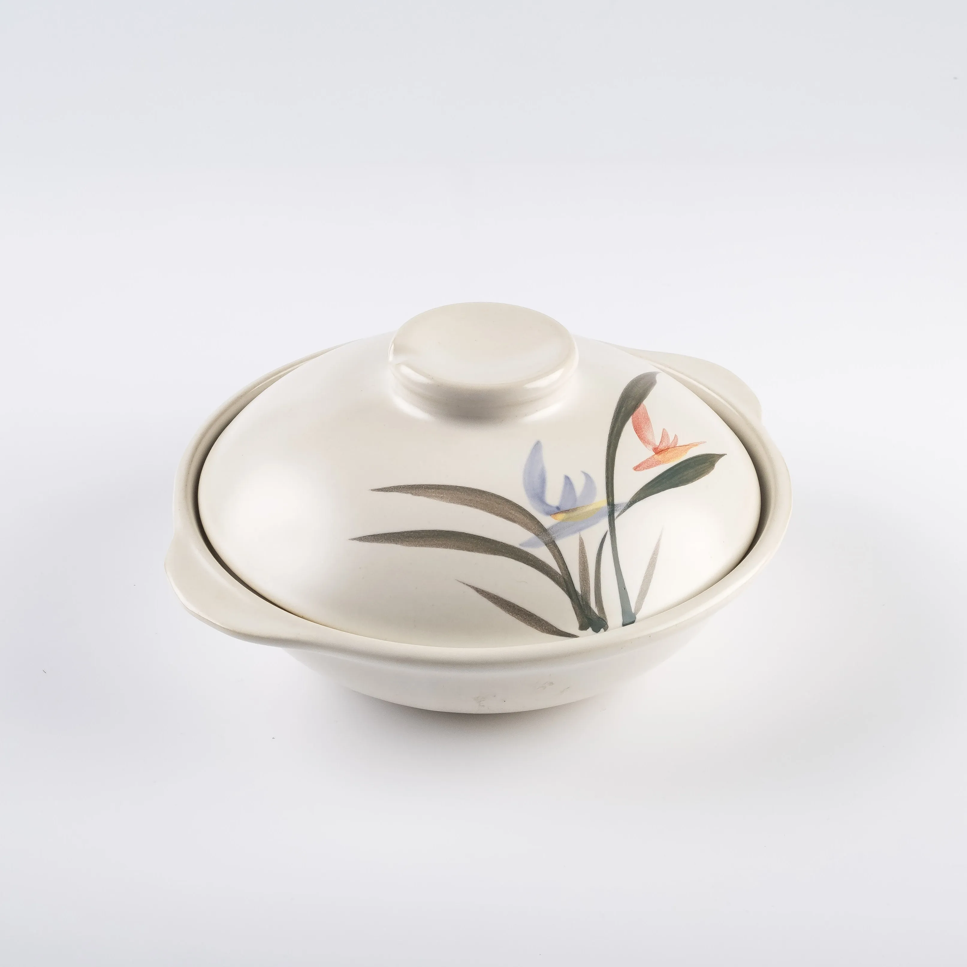 BW21-0339 - White Green Ceramic Ulam Bowl - 8.25" 2.25" (DH)
