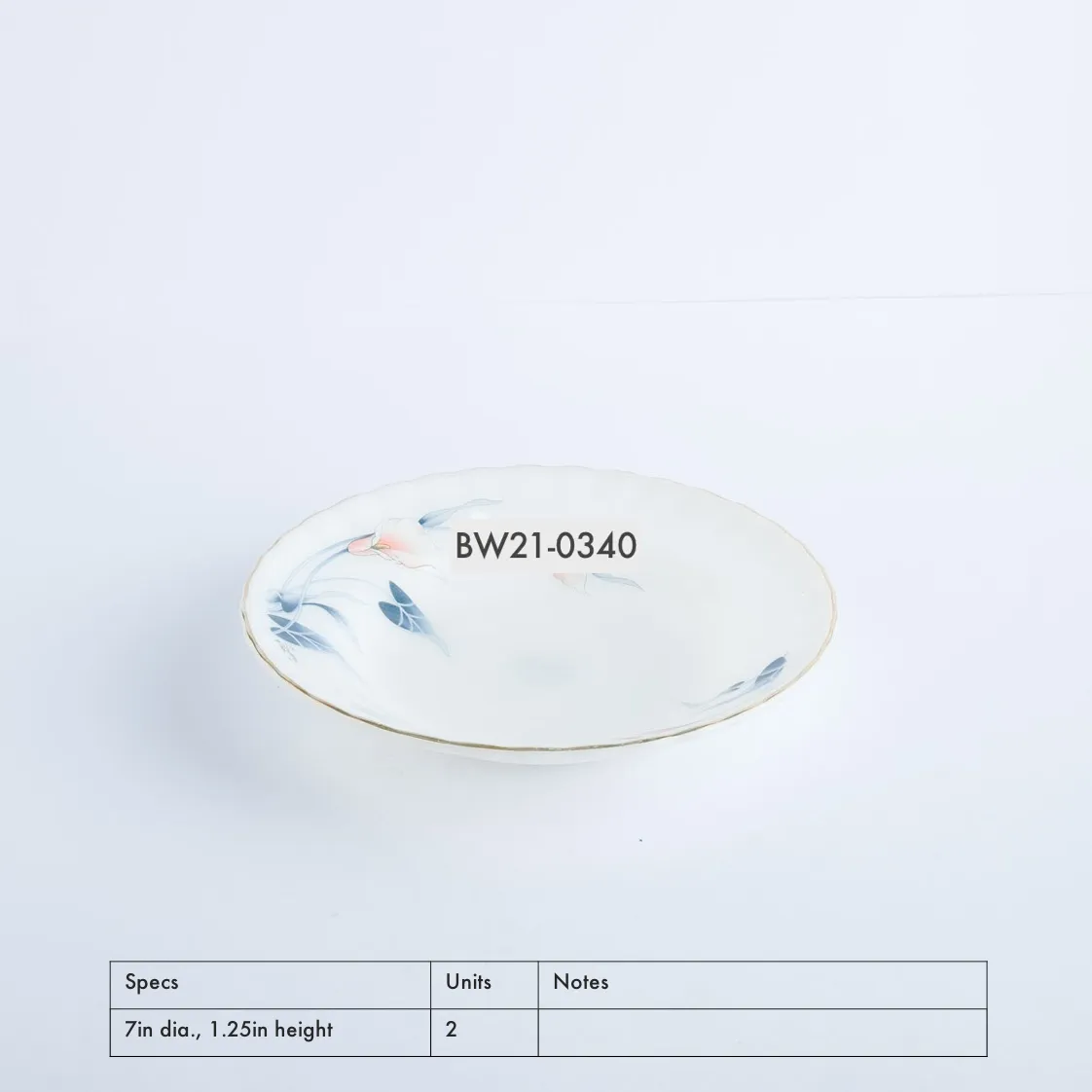 BW21-0340 - White Blue Ceramic Bowl - 7" 1.25" (DH)