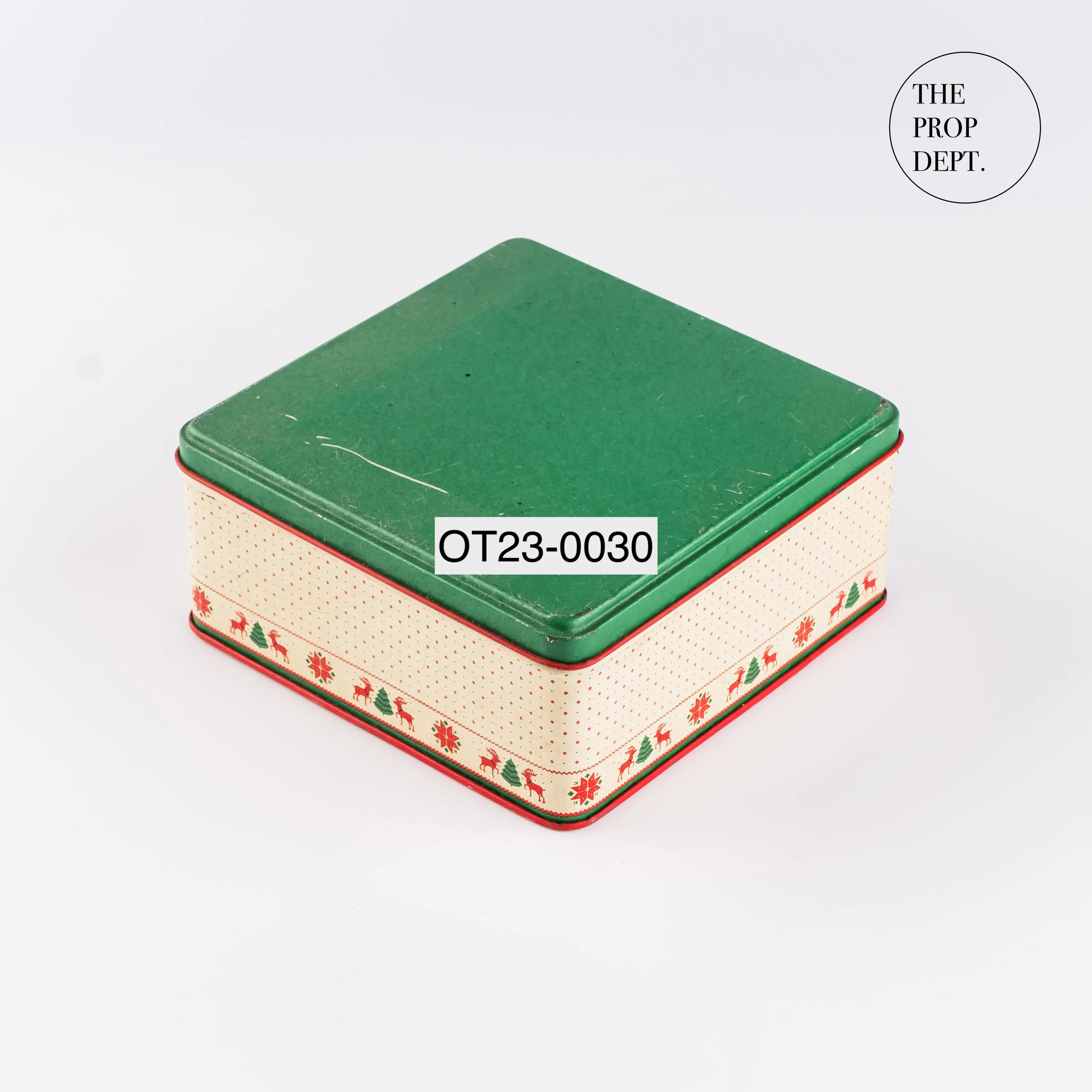 OT23-0030 - Green Red Metal Tin Box - 5.75" 5.75" 2.5" (LWH)