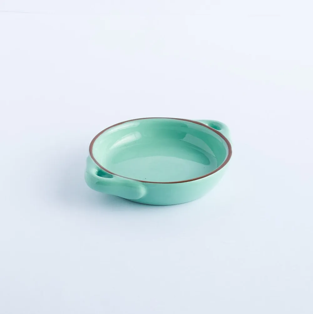 BW20-0081 - Green Brown Ceramic Bowl - 5.5" 4.25" 1" (LWH)