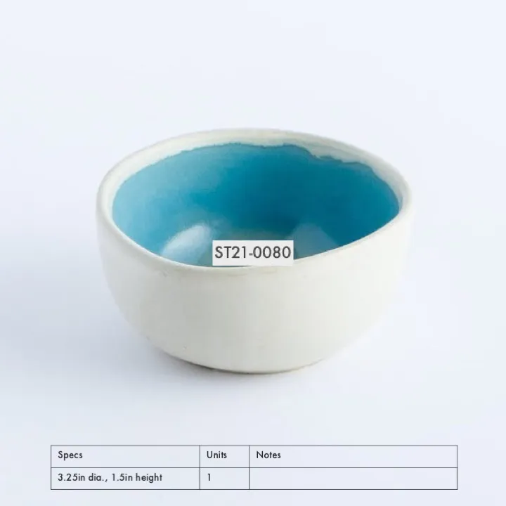 ST21-0080 - White Blue Stoneware Soy Dish - 3.25" 1.5" (DH)