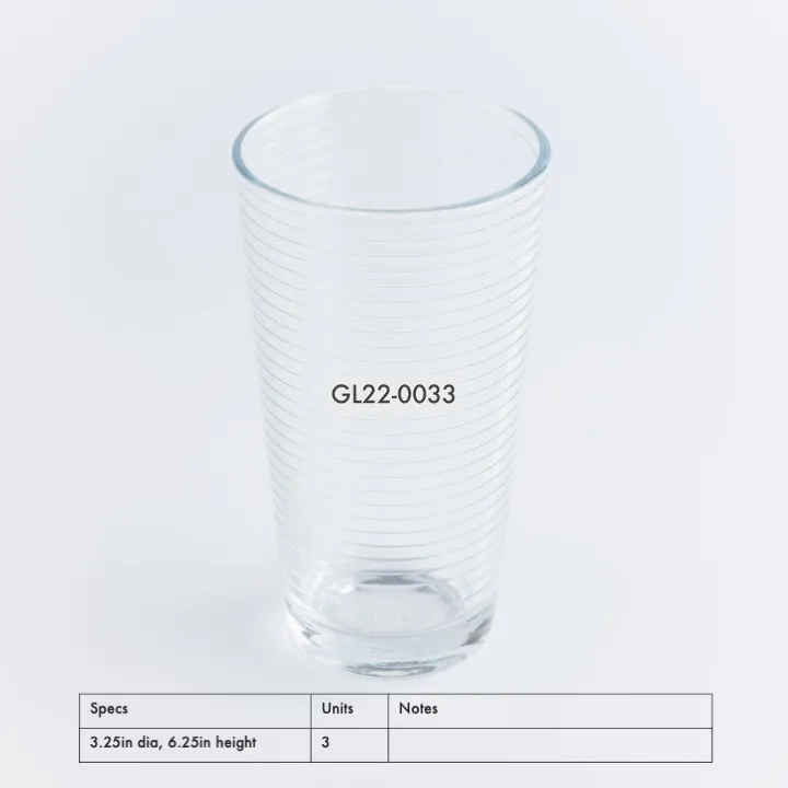 GL22-0033 - Clear Drinking Glass - 3.25" 6.25" (DH)